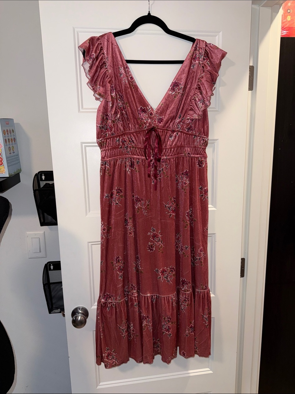Francesca's Collections Rose Pink Floral Midi Dress